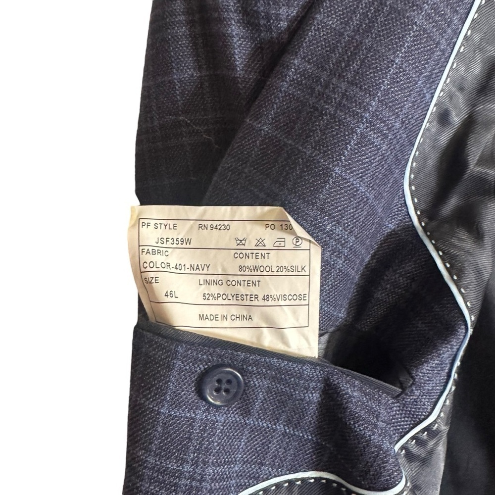 Paul Fredrick Sport Coat Blazer Mens 46 L Plaid Blue Classic Fit Wool Silk Linen - Picture 6 of 8